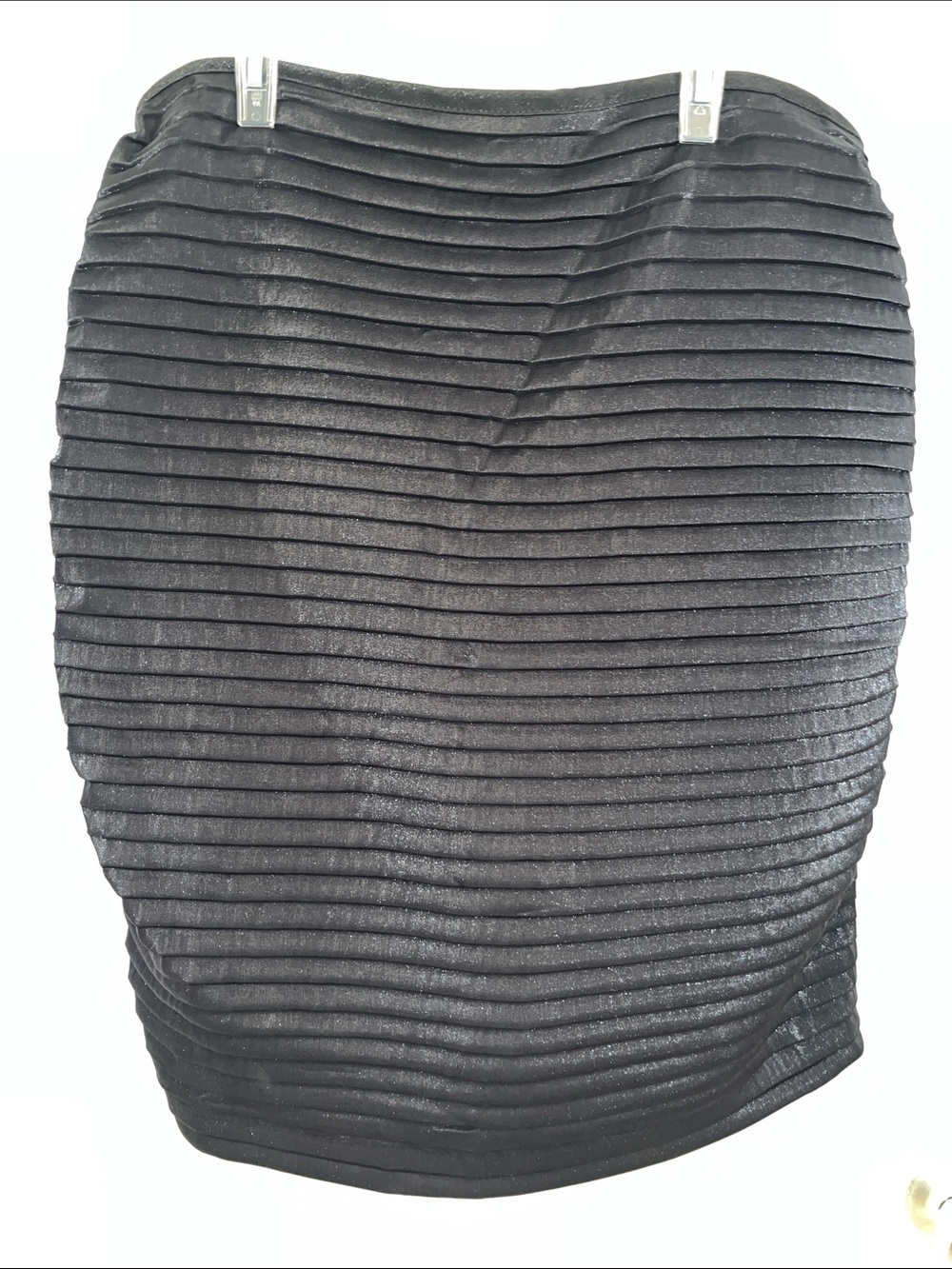 R&M Richards Black Layered Ribbed Pencil Skirt